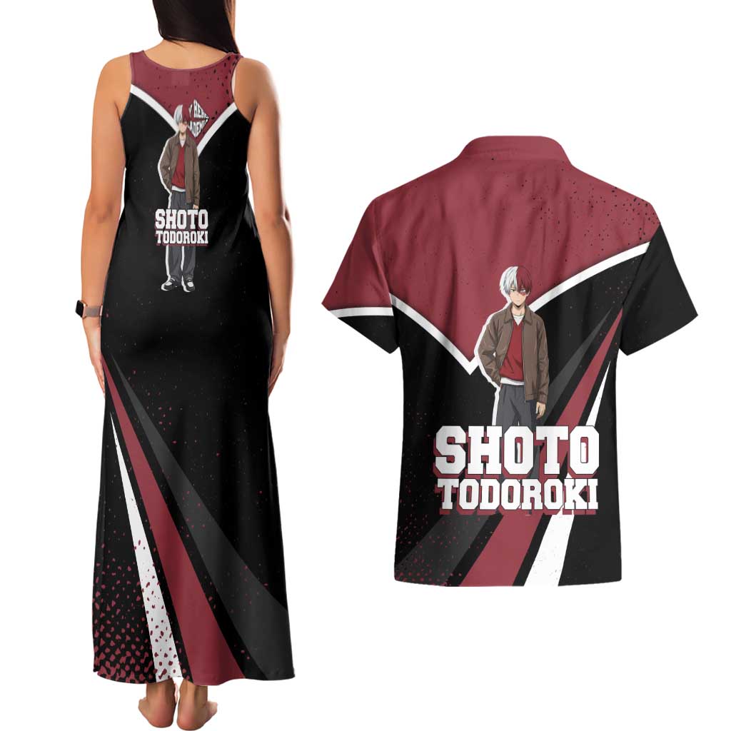 Shoto Todoroki My Hero Academia Couples Matching Tank Maxi Dress and Hawaiian Shirt Anime Grunge Splatter Graphic Style