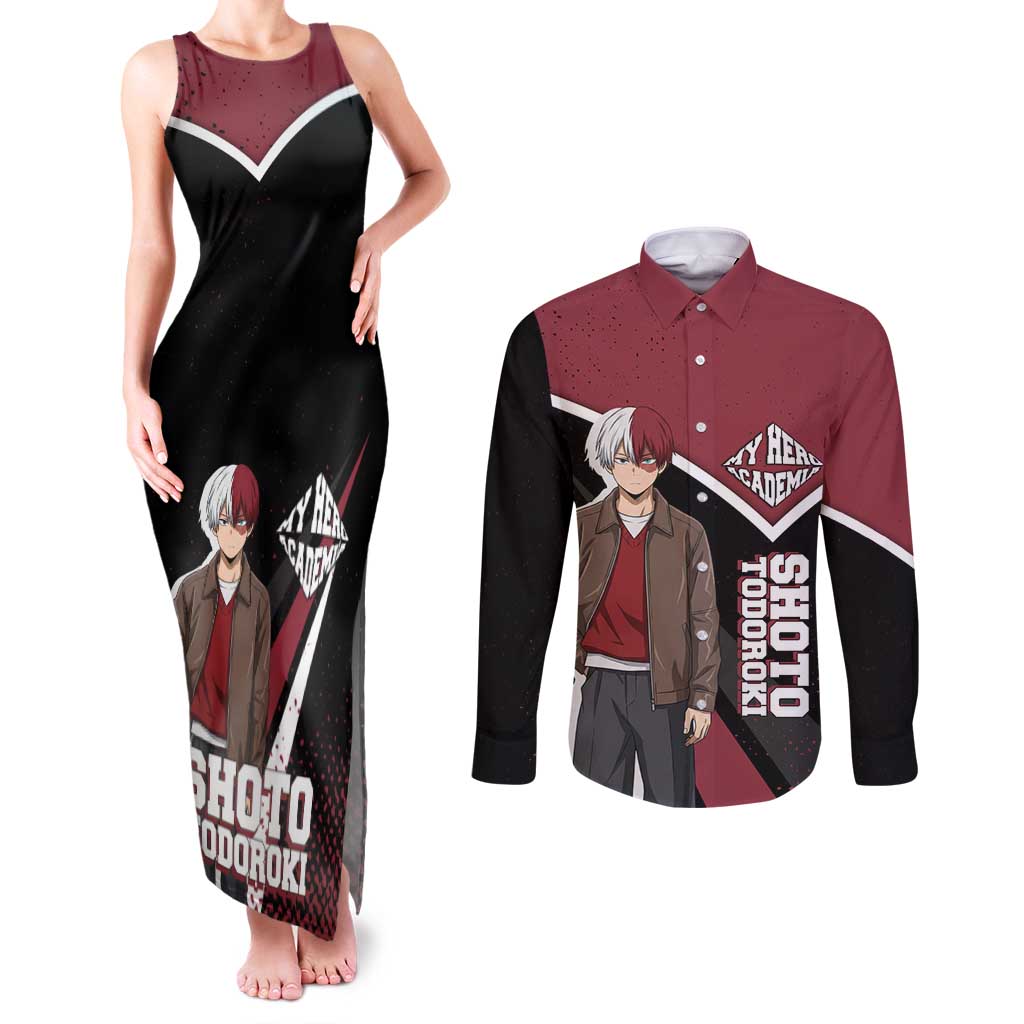 Shoto Todoroki My Hero Academia Couples Matching Tank Maxi Dress and Long Sleeve Button Shirt Anime Grunge Splatter Graphic Style