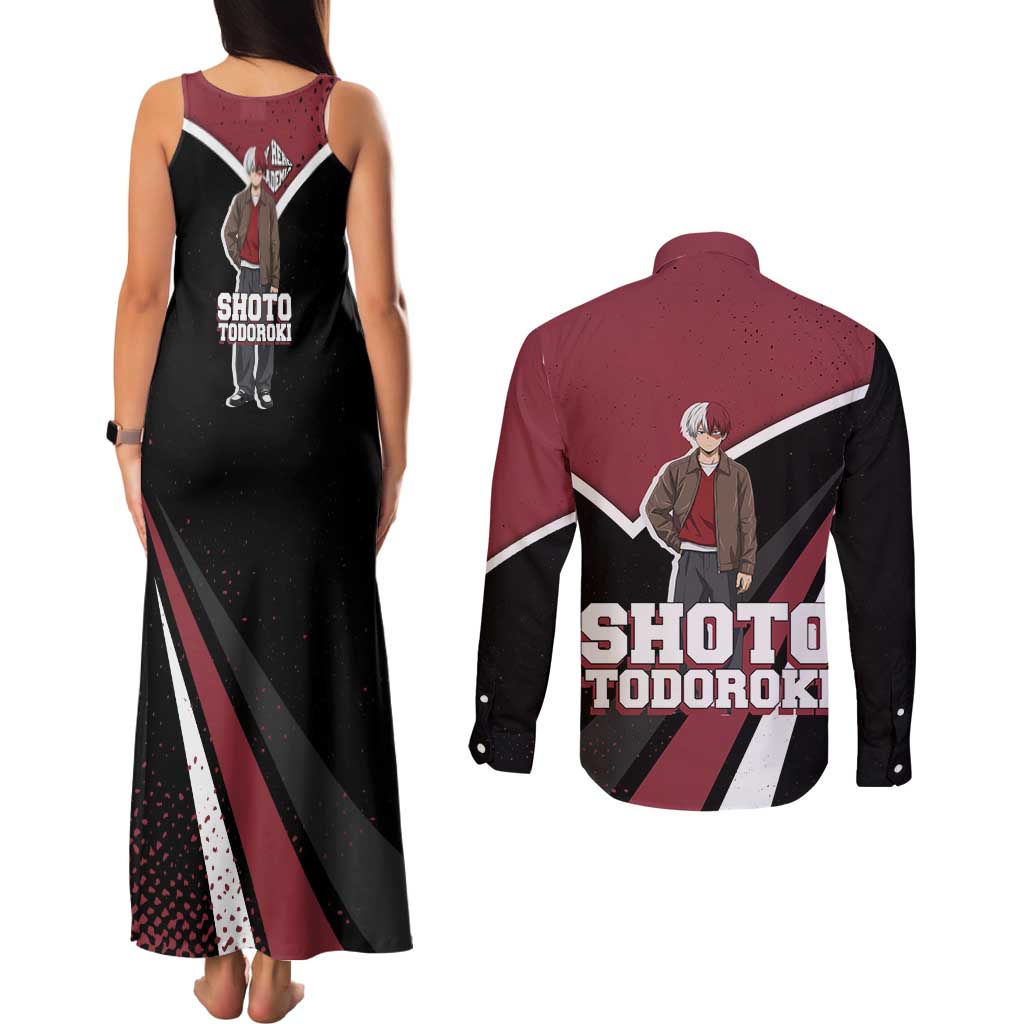 Shoto Todoroki My Hero Academia Couples Matching Tank Maxi Dress and Long Sleeve Button Shirt Anime Grunge Splatter Graphic Style