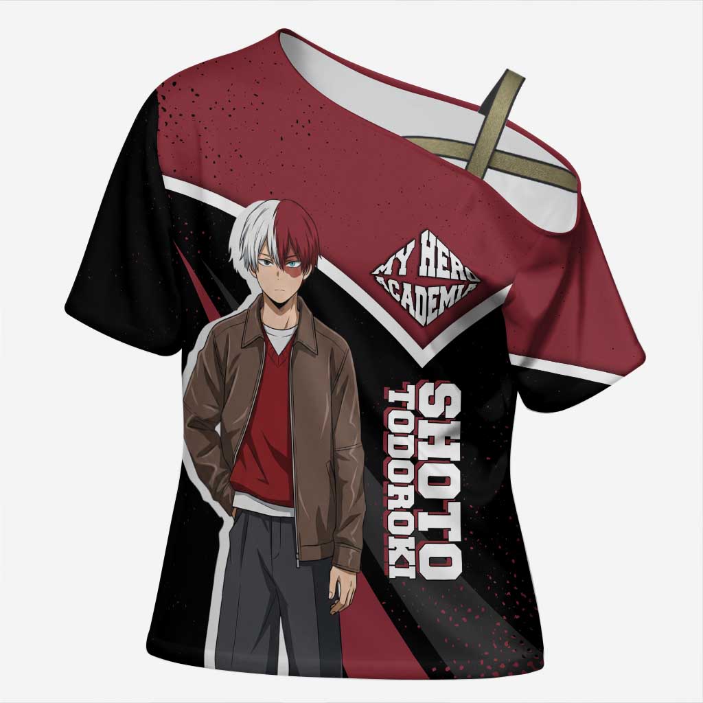Shoto Todoroki My Hero Academia Cross Shoulder Shirt Anime Grunge Splatter Graphic Style