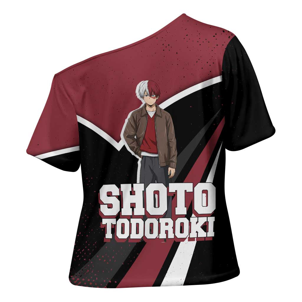 Shoto Todoroki My Hero Academia Cross Shoulder Shirt Anime Grunge Splatter Graphic Style