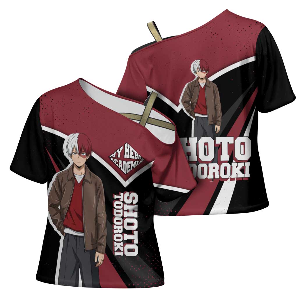 Shoto Todoroki My Hero Academia Cross Shoulder Shirt Anime Grunge Splatter Graphic Style