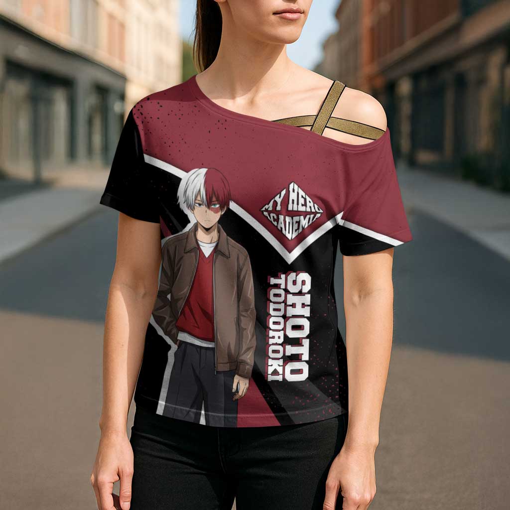 Shoto Todoroki My Hero Academia Cross Shoulder Shirt Anime Grunge Splatter Graphic Style
