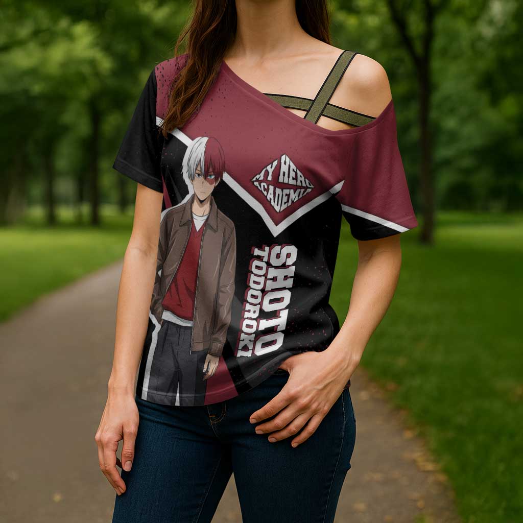 Shoto Todoroki My Hero Academia Cross Shoulder Shirt Anime Grunge Splatter Graphic Style