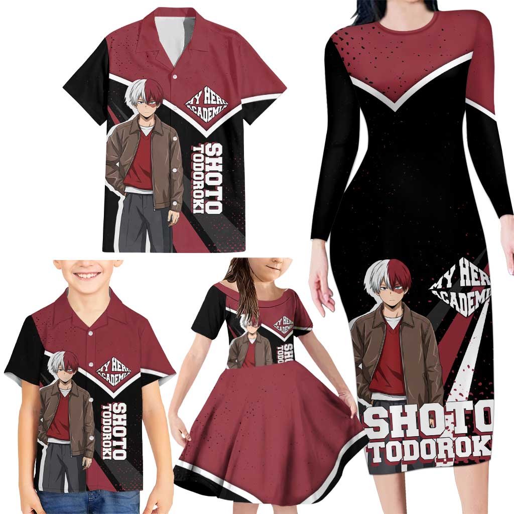 Shoto Todoroki My Hero Academia Family Matching Long Sleeve Bodycon Dress and Hawaiian Shirt Anime Grunge Splatter Graphic Style