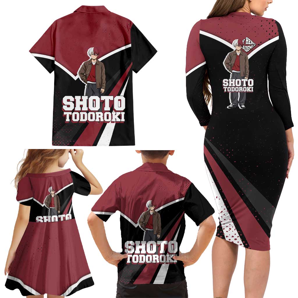 Shoto Todoroki My Hero Academia Family Matching Long Sleeve Bodycon Dress and Hawaiian Shirt Anime Grunge Splatter Graphic Style