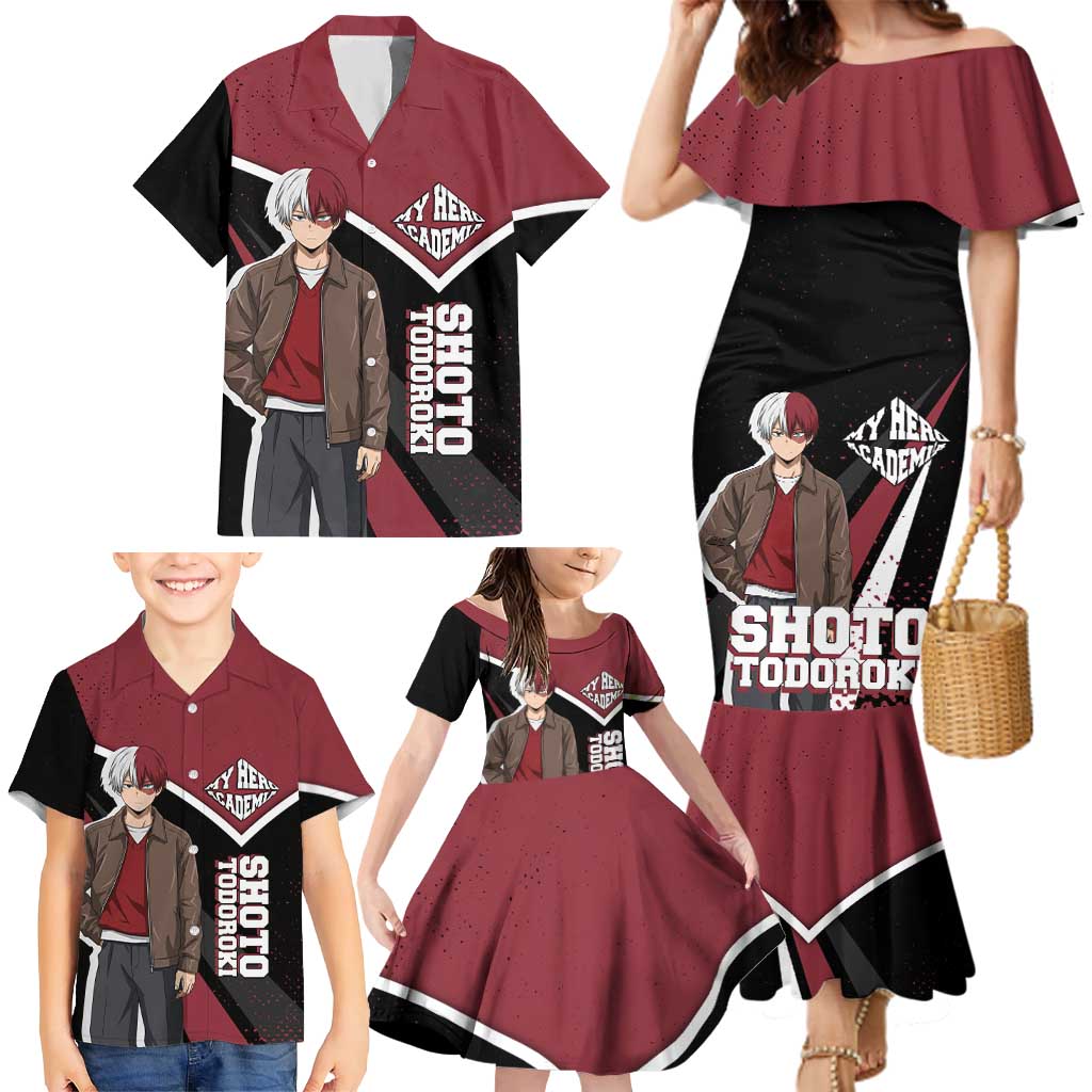 Shoto Todoroki My Hero Academia Family Matching Mermaid Dress and Hawaiian Shirt Anime Grunge Splatter Graphic Style
