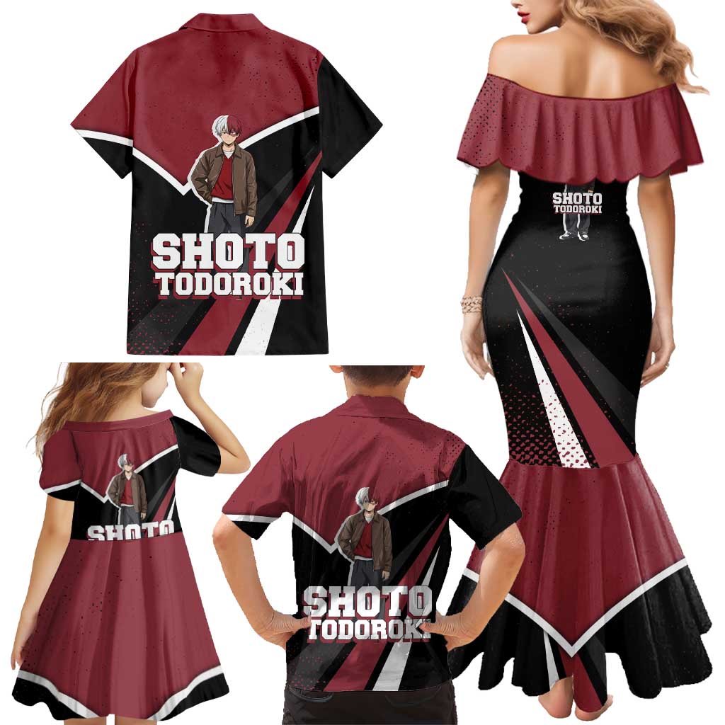 Shoto Todoroki My Hero Academia Family Matching Mermaid Dress and Hawaiian Shirt Anime Grunge Splatter Graphic Style