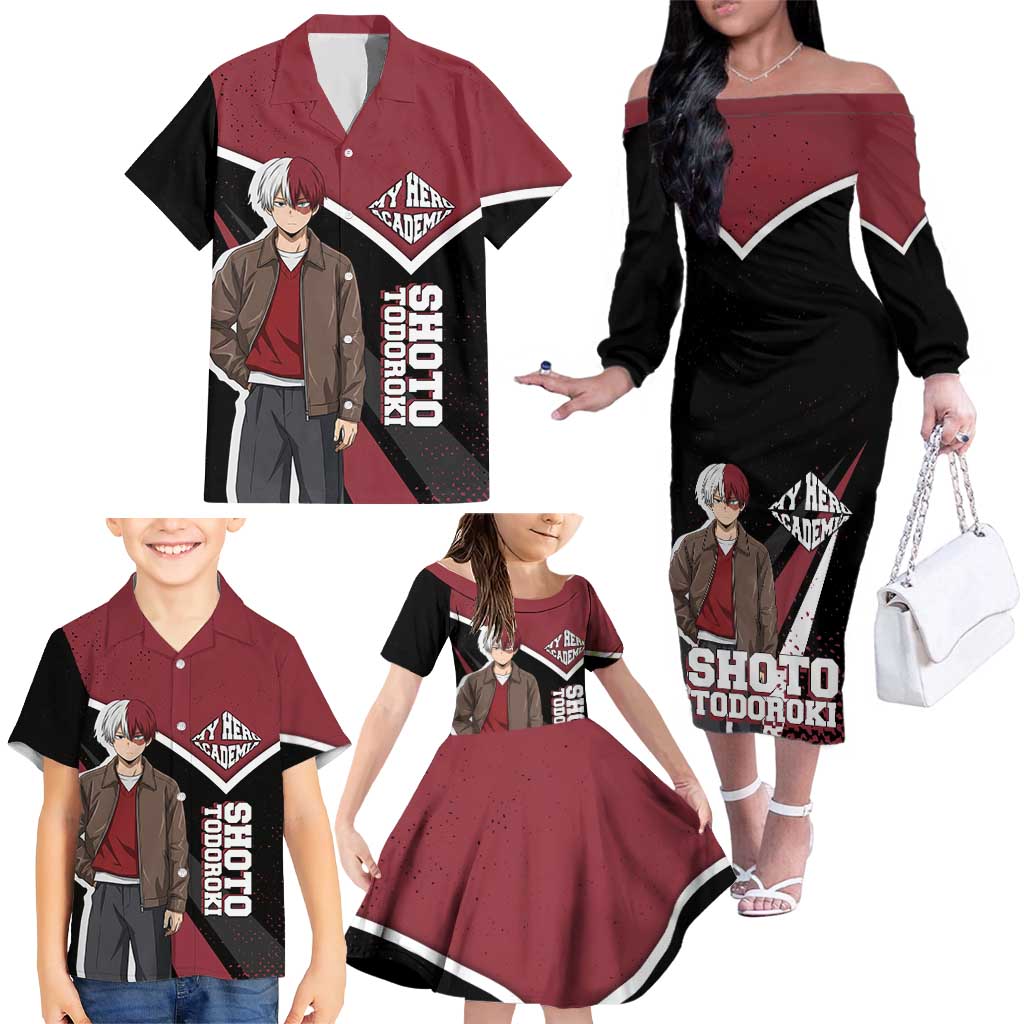 Shoto Todoroki My Hero Academia Family Matching Off The Shoulder Long Sleeve Dress and Hawaiian Shirt Anime Grunge Splatter Graphic Style