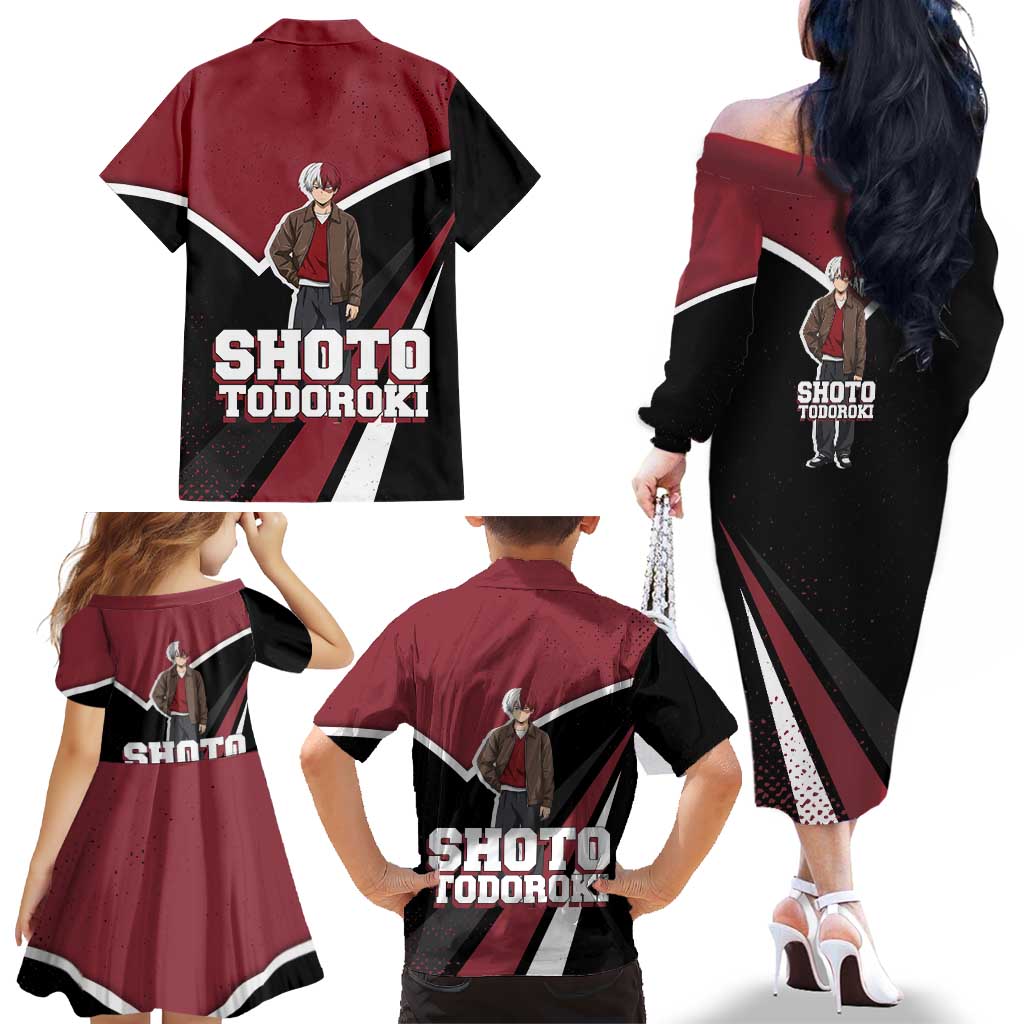 Shoto Todoroki My Hero Academia Family Matching Off The Shoulder Long Sleeve Dress and Hawaiian Shirt Anime Grunge Splatter Graphic Style