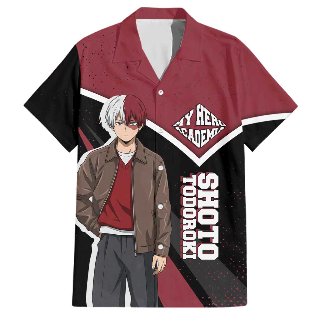 Shoto Todoroki My Hero Academia Family Matching Off The Shoulder Long Sleeve Dress and Hawaiian Shirt Anime Grunge Splatter Graphic Style