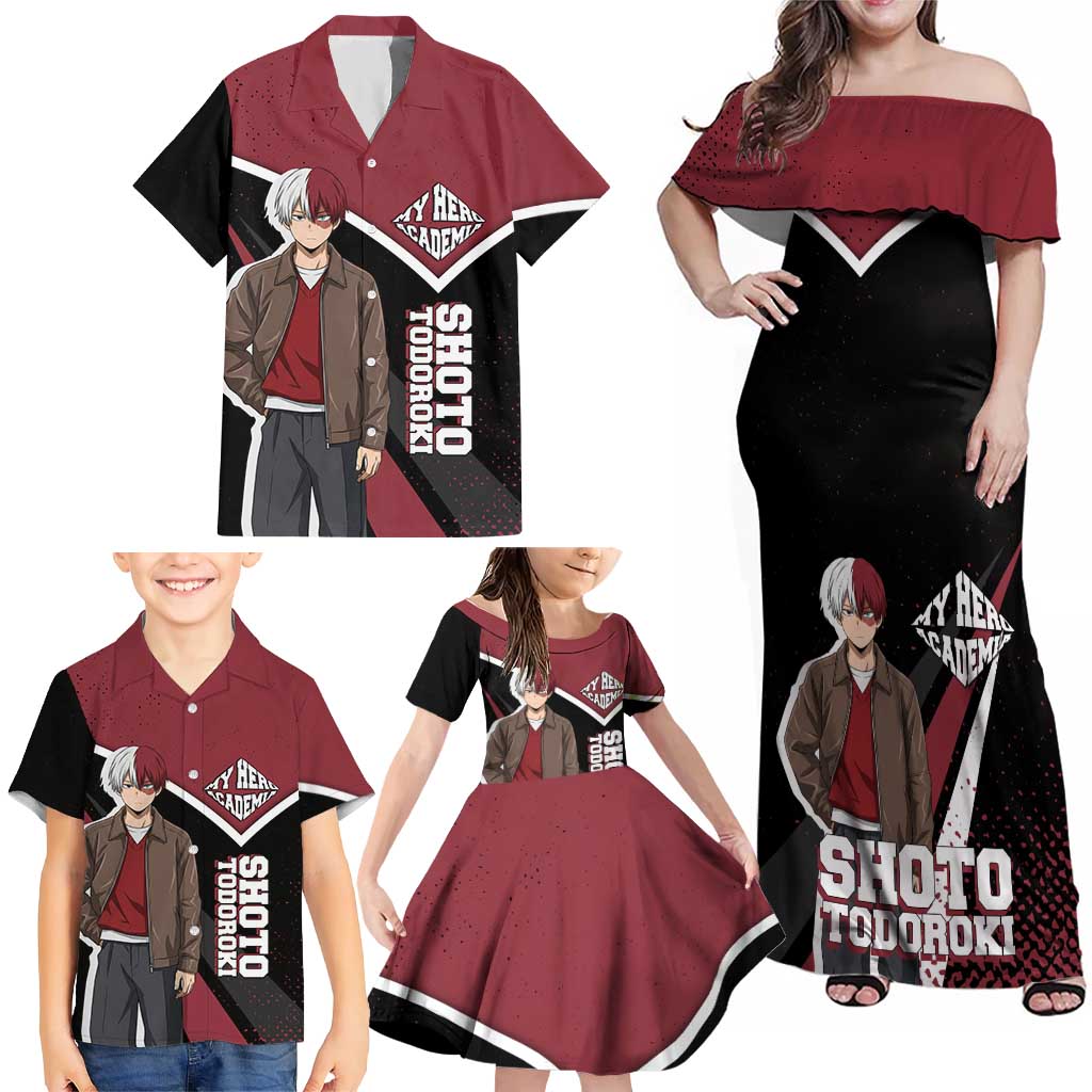 Shoto Todoroki My Hero Academia Family Matching Off Shoulder Maxi Dress and Hawaiian Shirt Anime Grunge Splatter Graphic Style