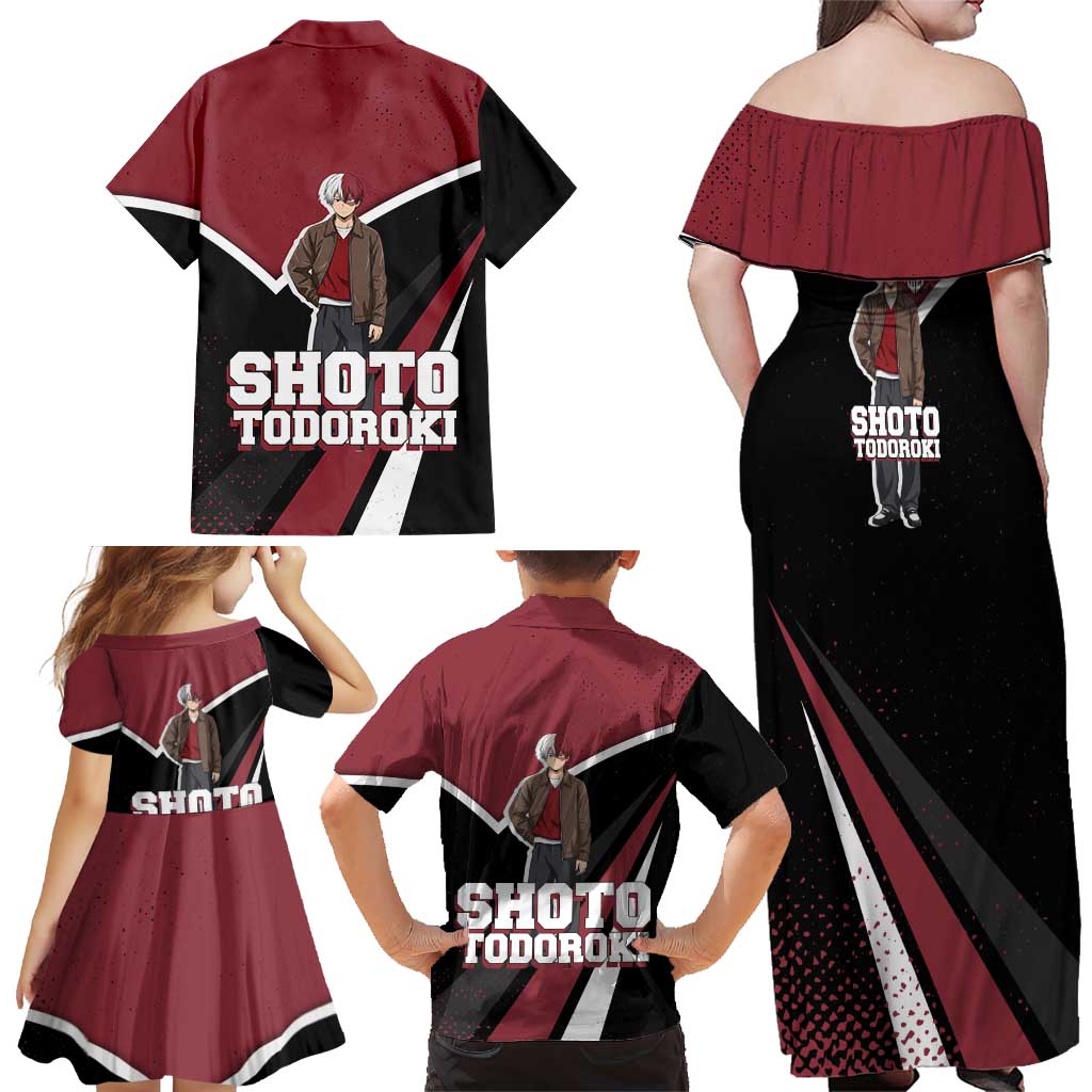 Shoto Todoroki My Hero Academia Family Matching Off Shoulder Maxi Dress and Hawaiian Shirt Anime Grunge Splatter Graphic Style