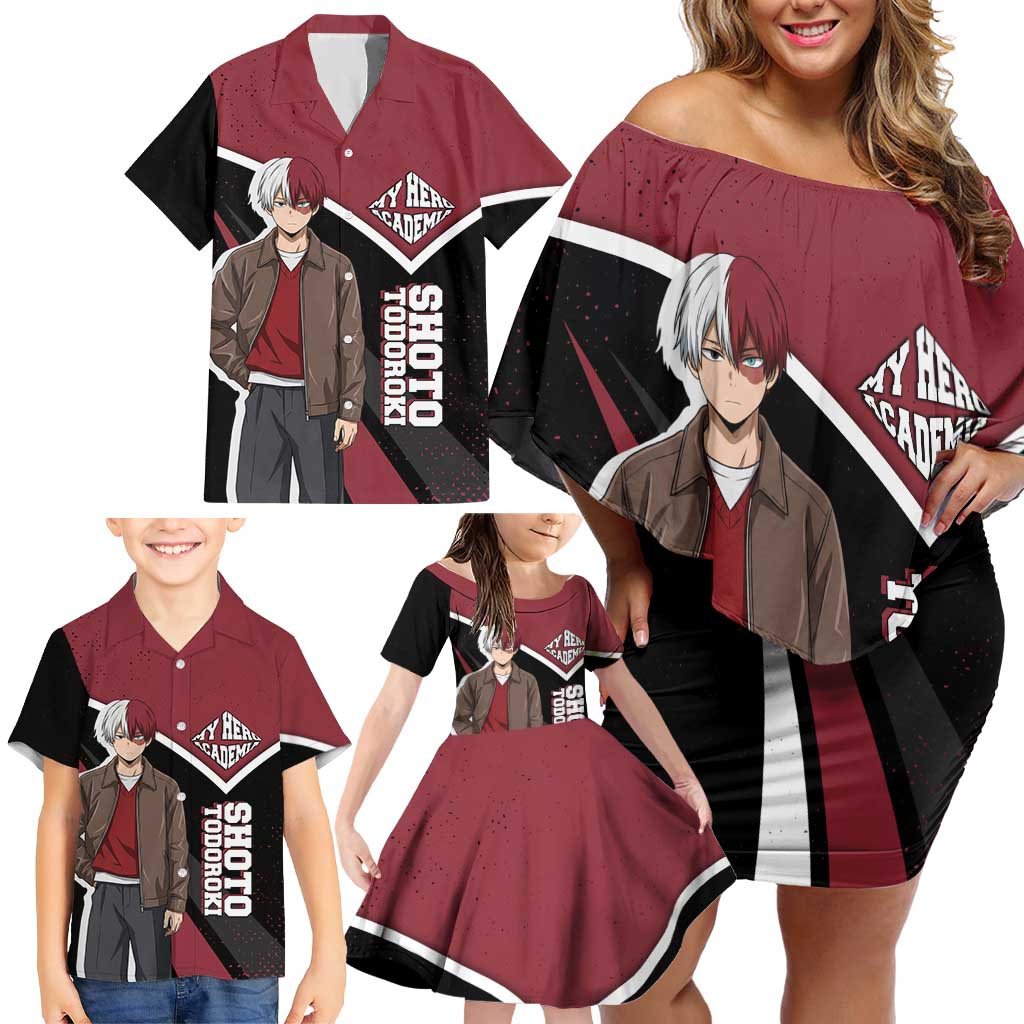 Shoto Todoroki My Hero Academia Family Matching Off Shoulder Short Dress and Hawaiian Shirt Anime Grunge Splatter Graphic Style