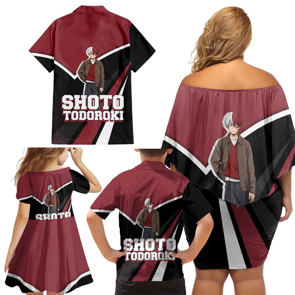 Shoto Todoroki My Hero Academia Family Matching Off Shoulder Short Dress and Hawaiian Shirt Anime Grunge Splatter Graphic Style