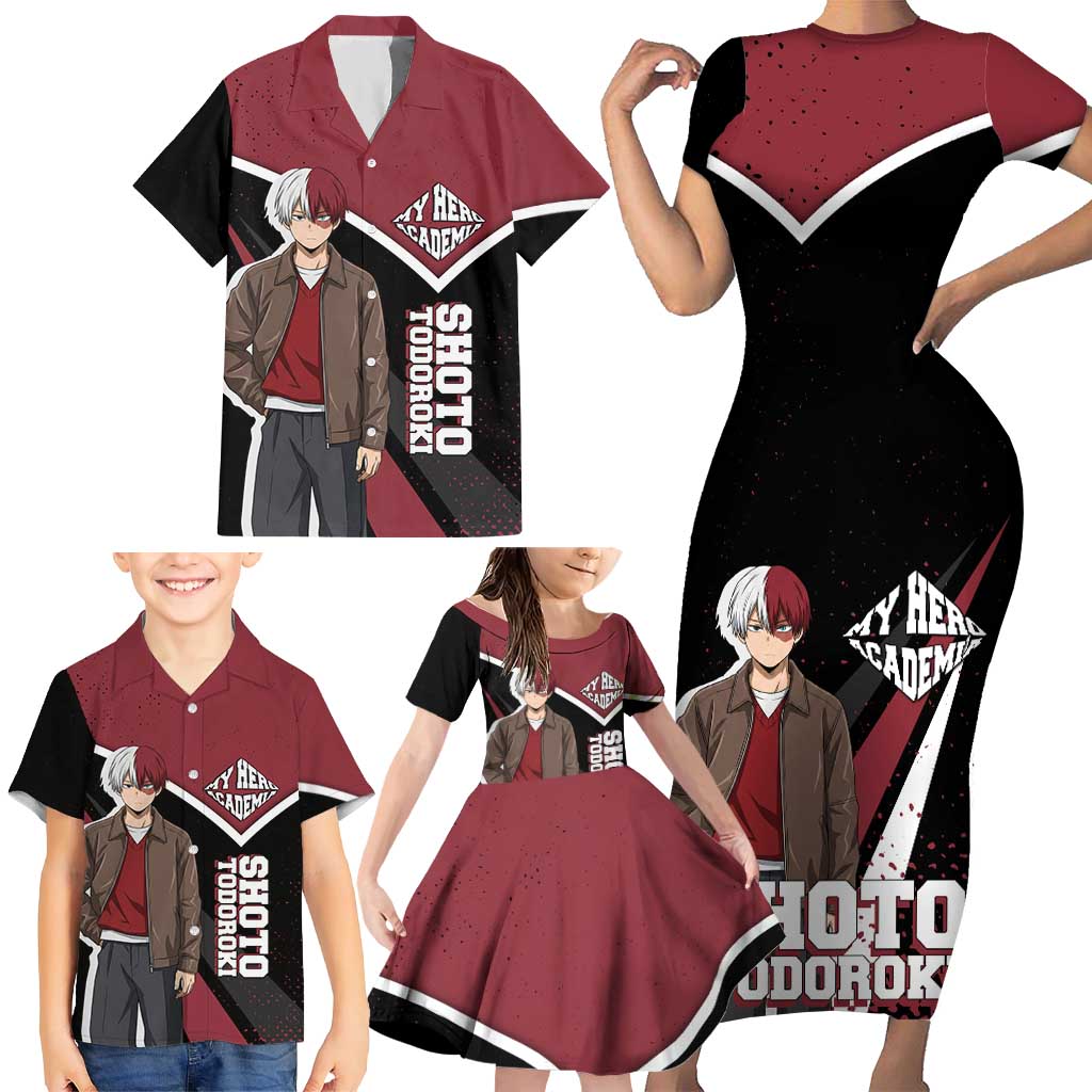 Shoto Todoroki My Hero Academia Family Matching Short Sleeve Bodycon Dress and Hawaiian Shirt Anime Grunge Splatter Graphic Style