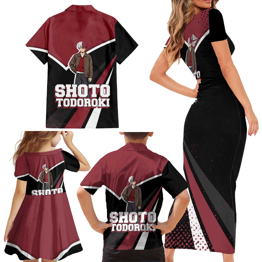 Shoto Todoroki My Hero Academia Family Matching Short Sleeve Bodycon Dress and Hawaiian Shirt Anime Grunge Splatter Graphic Style