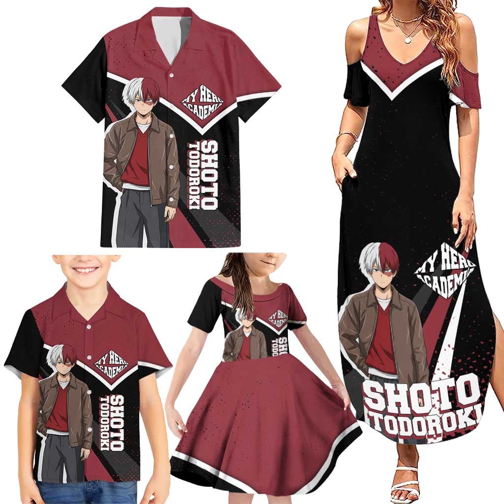 Shoto Todoroki My Hero Academia Family Matching Summer Maxi Dress and Hawaiian Shirt Anime Grunge Splatter Graphic Style