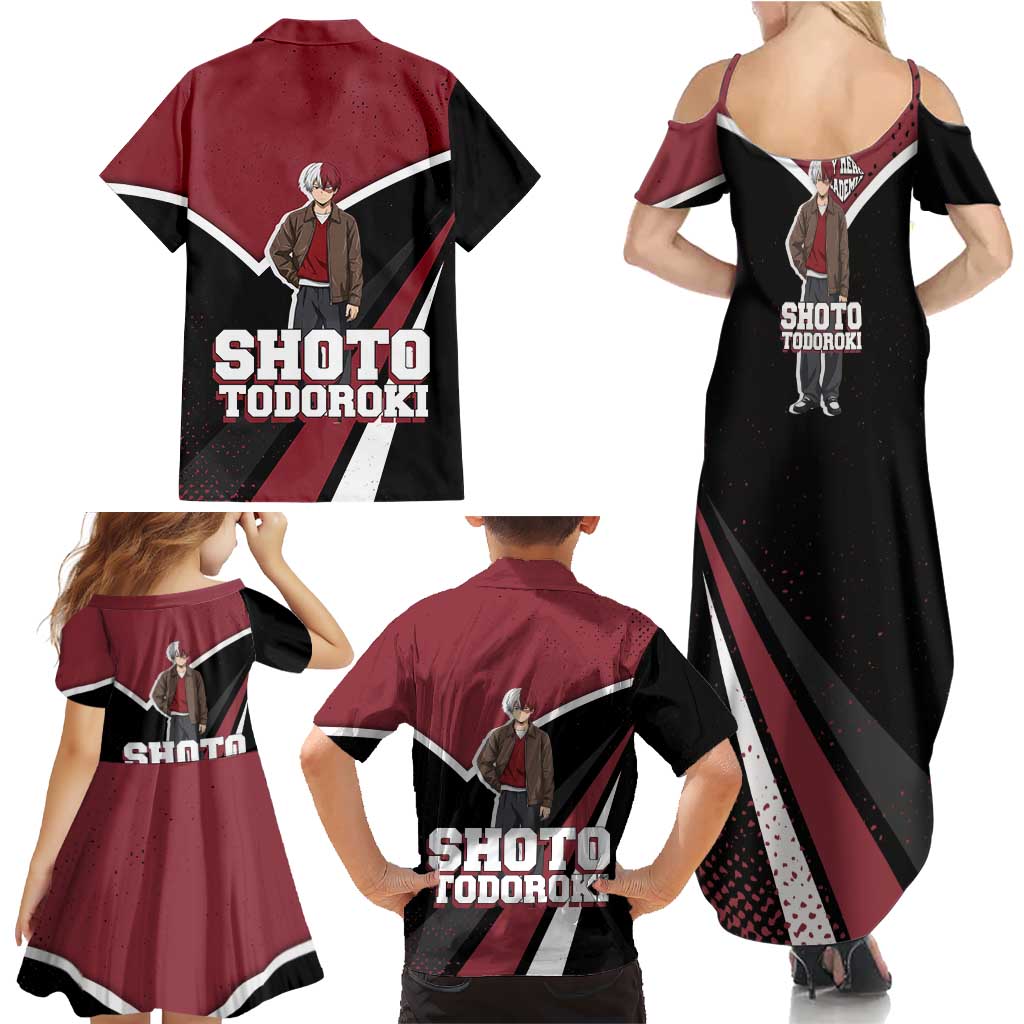 Shoto Todoroki My Hero Academia Family Matching Summer Maxi Dress and Hawaiian Shirt Anime Grunge Splatter Graphic Style