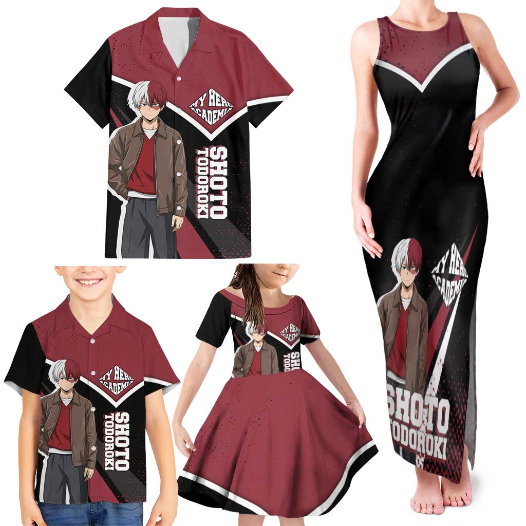Shoto Todoroki My Hero Academia Family Matching Tank Maxi Dress and Hawaiian Shirt Anime Grunge Splatter Graphic Style