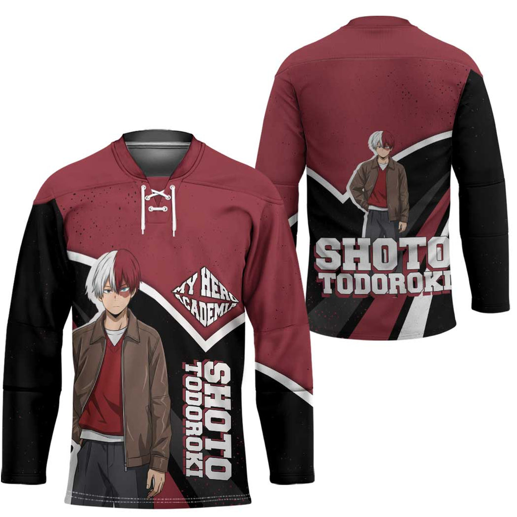 Shoto Todoroki My Hero Academia Hockey Jersey Anime Grunge Splatter Graphic Style