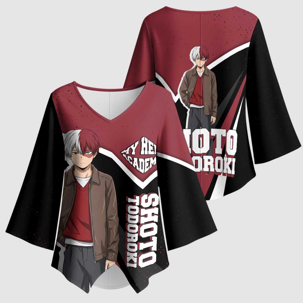 Shoto Todoroki My Hero Academia Kimono Sleeve Blouse Anime Grunge Splatter Graphic Style