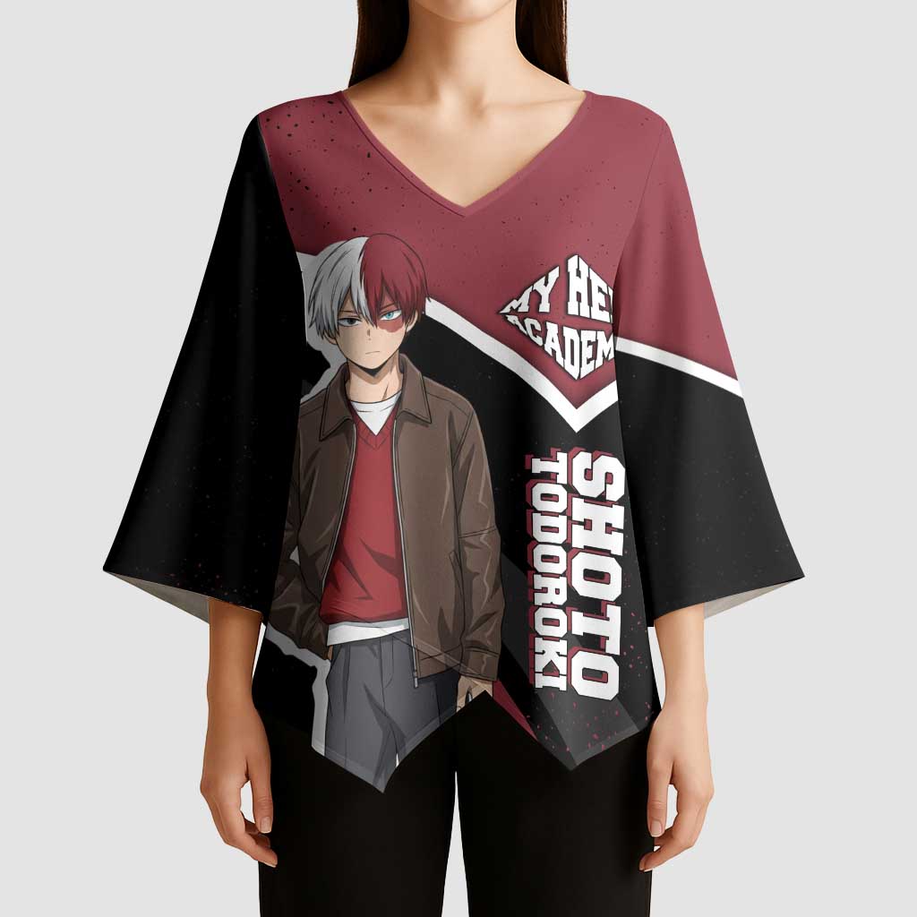 Shoto Todoroki My Hero Academia Kimono Sleeve Blouse Anime Grunge Splatter Graphic Style