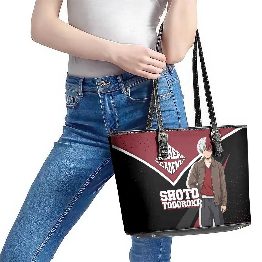 Shoto Todoroki My Hero Academia Leather Tote Bag Anime Grunge Splatter Graphic Style
