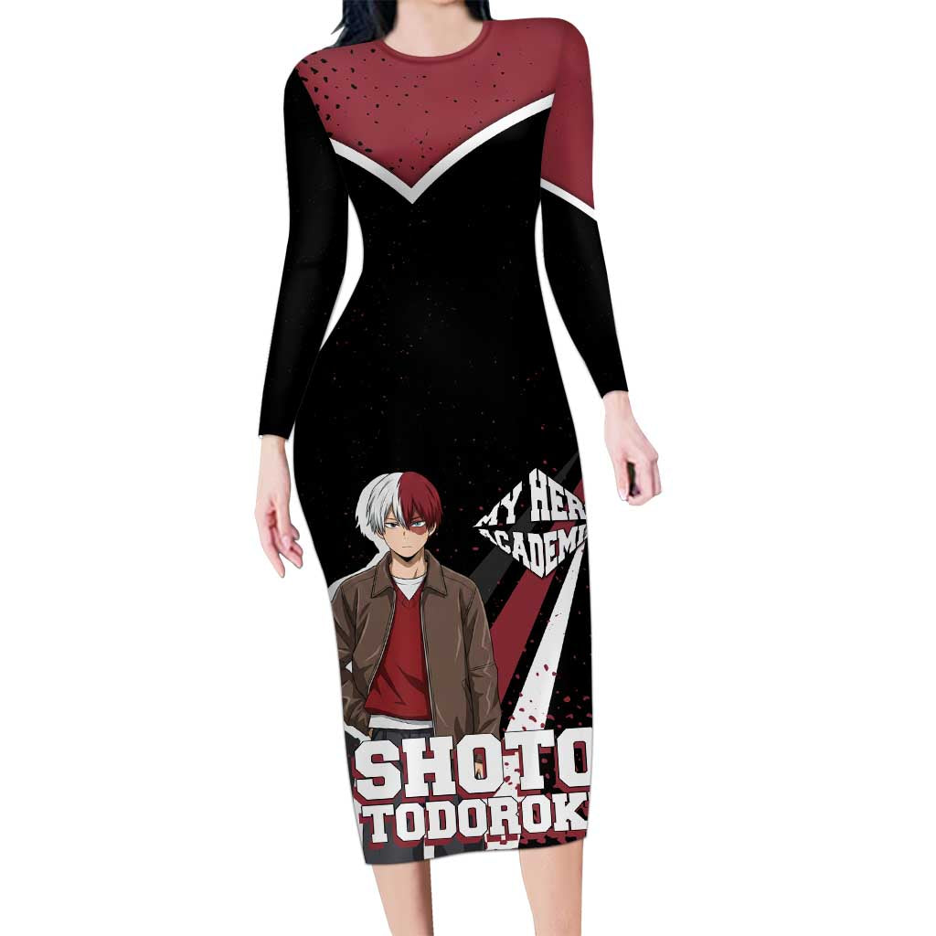 Shoto Todoroki My Hero Academia Long Sleeve Bodycon Dress Anime Grunge Splatter Graphic Style