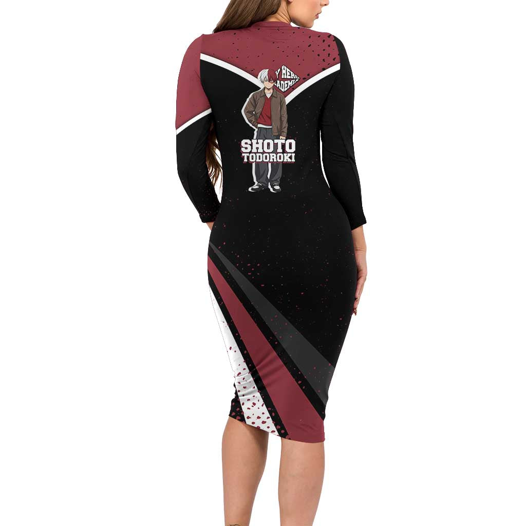 Shoto Todoroki My Hero Academia Long Sleeve Bodycon Dress Anime Grunge Splatter Graphic Style