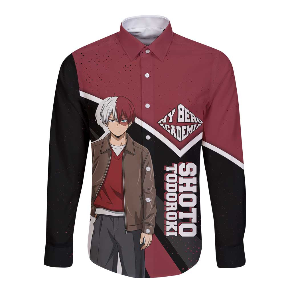 Shoto Todoroki My Hero Academia Long Sleeve Button Shirt Anime Grunge Splatter Graphic Style