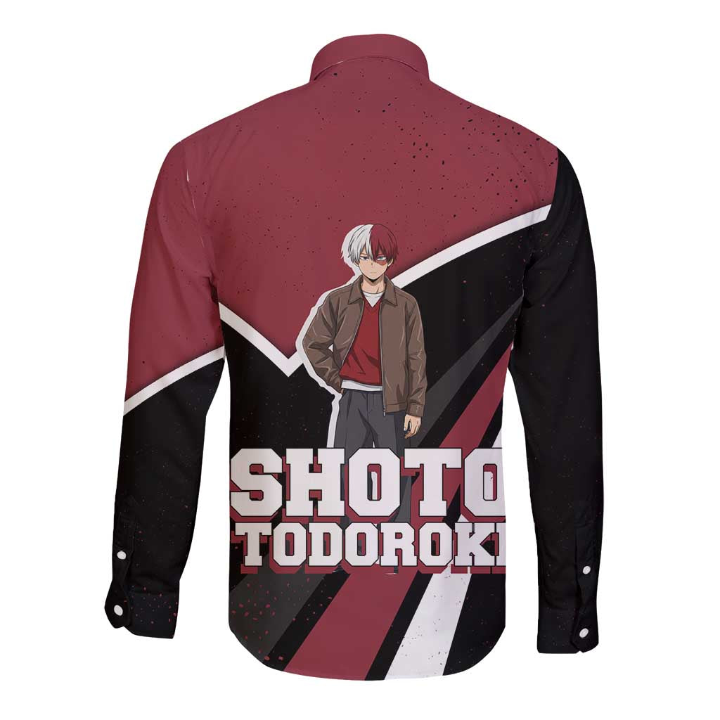 Shoto Todoroki My Hero Academia Long Sleeve Button Shirt Anime Grunge Splatter Graphic Style