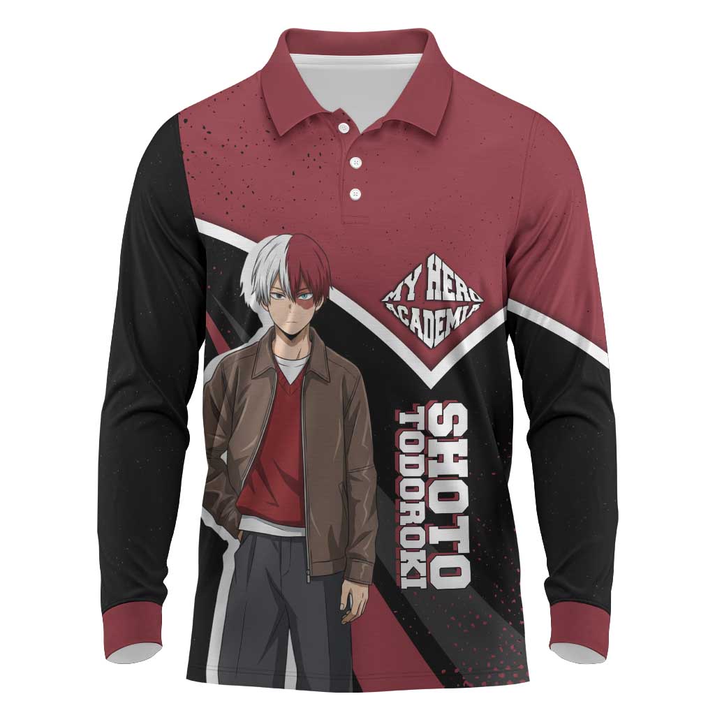 Shoto Todoroki My Hero Academia Long Sleeve Polo Shirt Anime Grunge Splatter Graphic Style