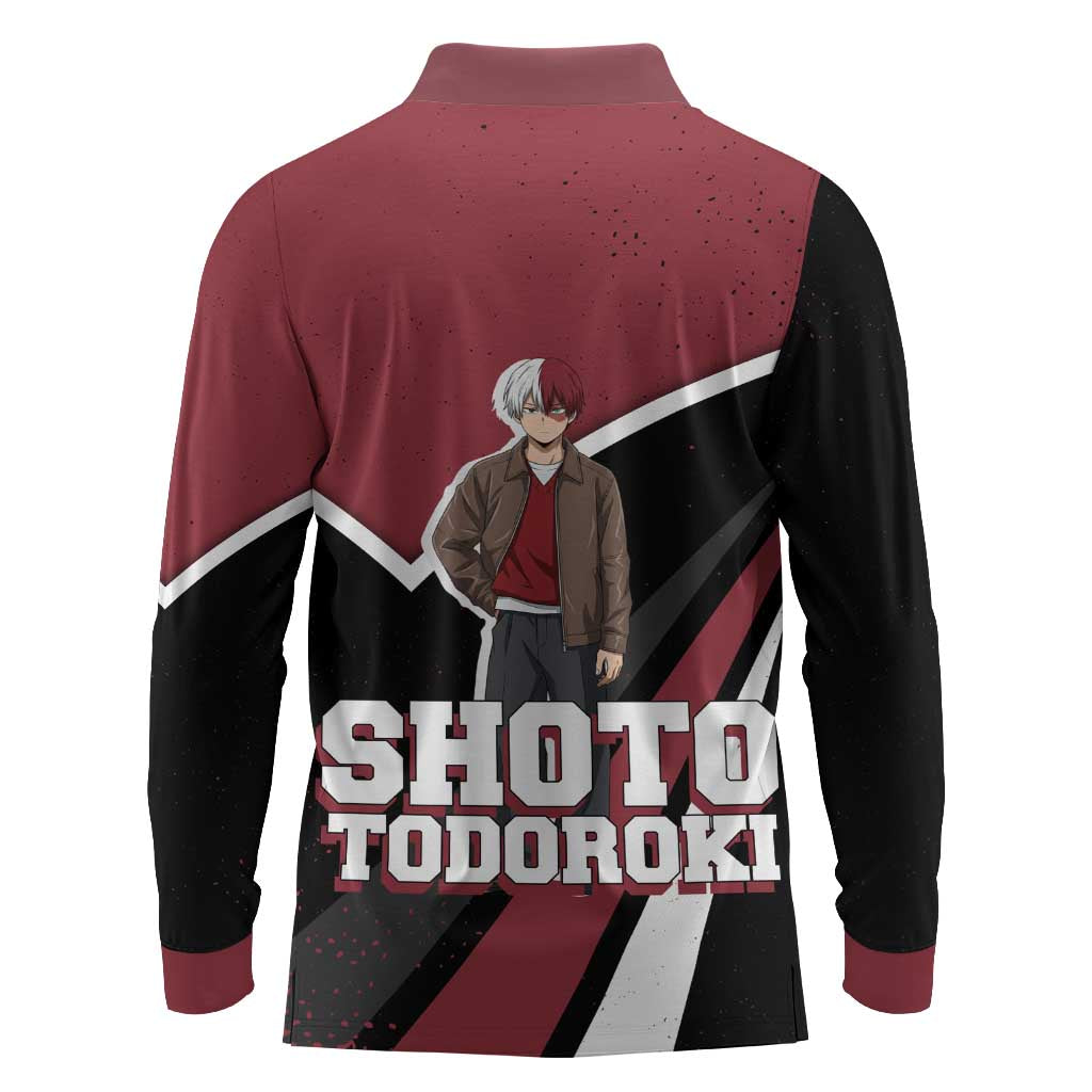 Shoto Todoroki My Hero Academia Long Sleeve Polo Shirt Anime Grunge Splatter Graphic Style
