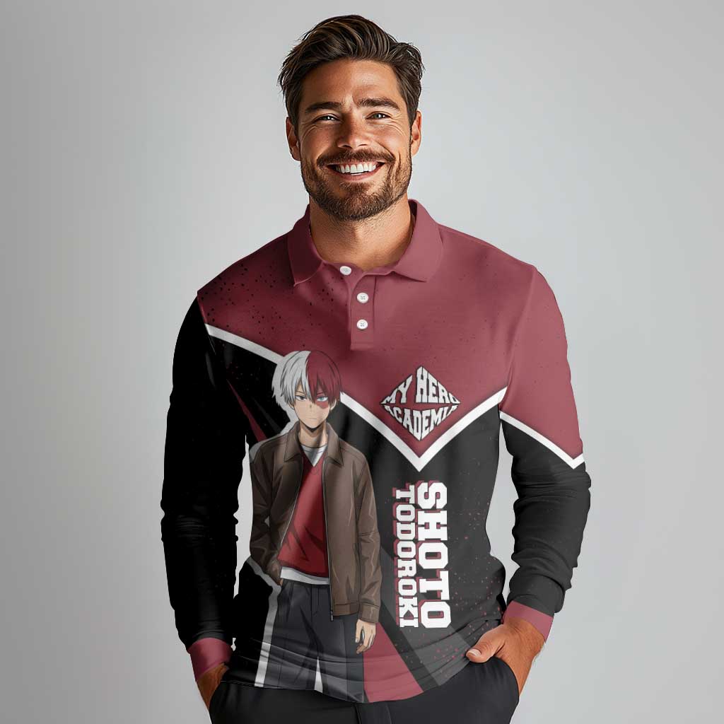 Shoto Todoroki My Hero Academia Long Sleeve Polo Shirt Anime Grunge Splatter Graphic Style