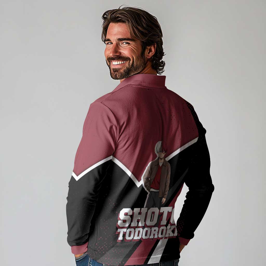 Shoto Todoroki My Hero Academia Long Sleeve Polo Shirt Anime Grunge Splatter Graphic Style