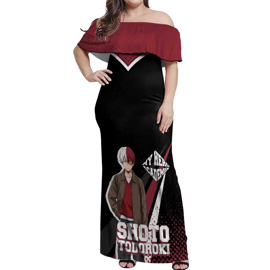 Shoto Todoroki My Hero Academia Off Shoulder Maxi Dress Anime Grunge Splatter Graphic Style