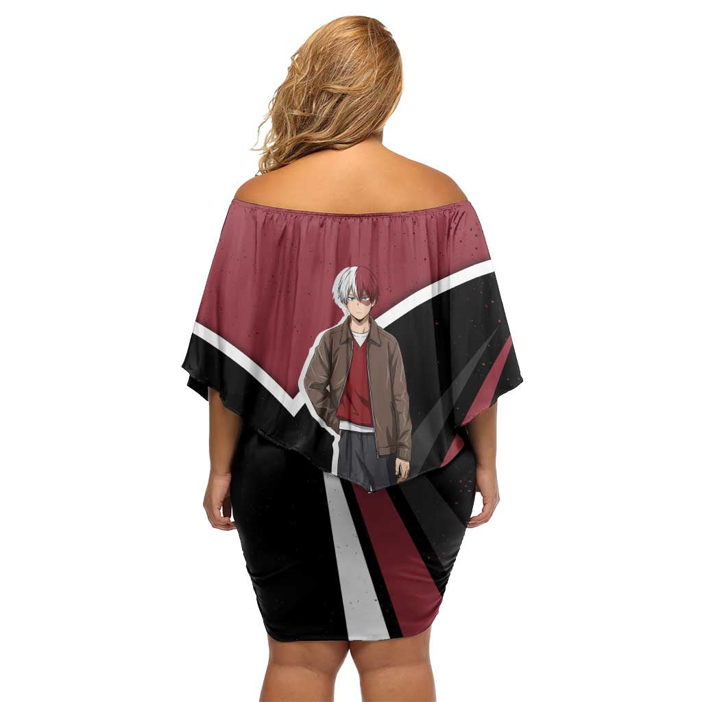Shoto Todoroki My Hero Academia Off Shoulder Short Dress Anime Grunge Splatter Graphic Style