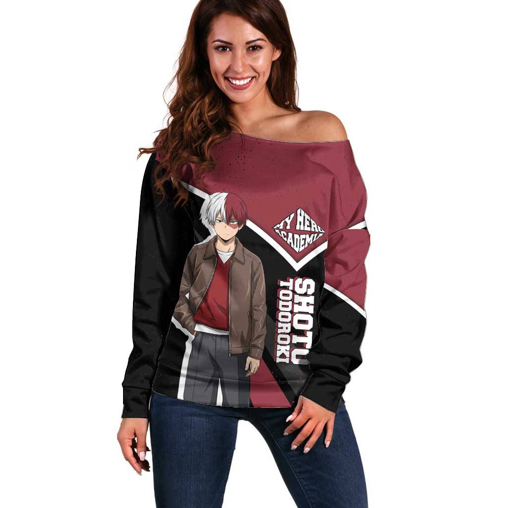Shoto Todoroki My Hero Academia Off Shoulder Sweater Anime Grunge Splatter Graphic Style