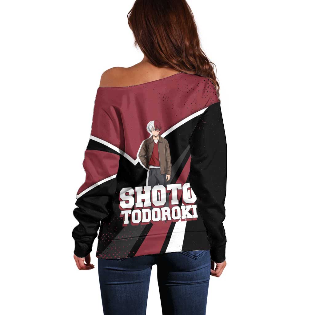 Shoto Todoroki My Hero Academia Off Shoulder Sweater Anime Grunge Splatter Graphic Style
