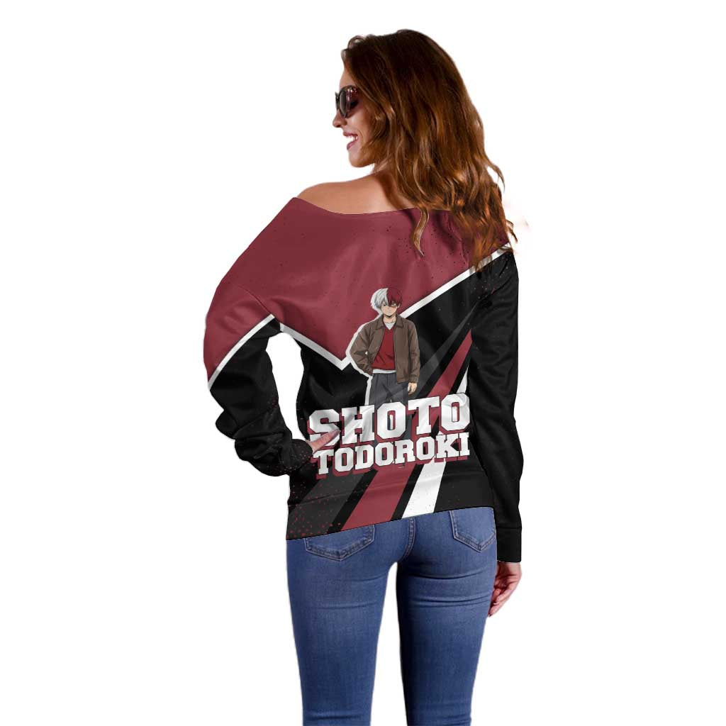 Shoto Todoroki My Hero Academia Off Shoulder Sweater Anime Grunge Splatter Graphic Style