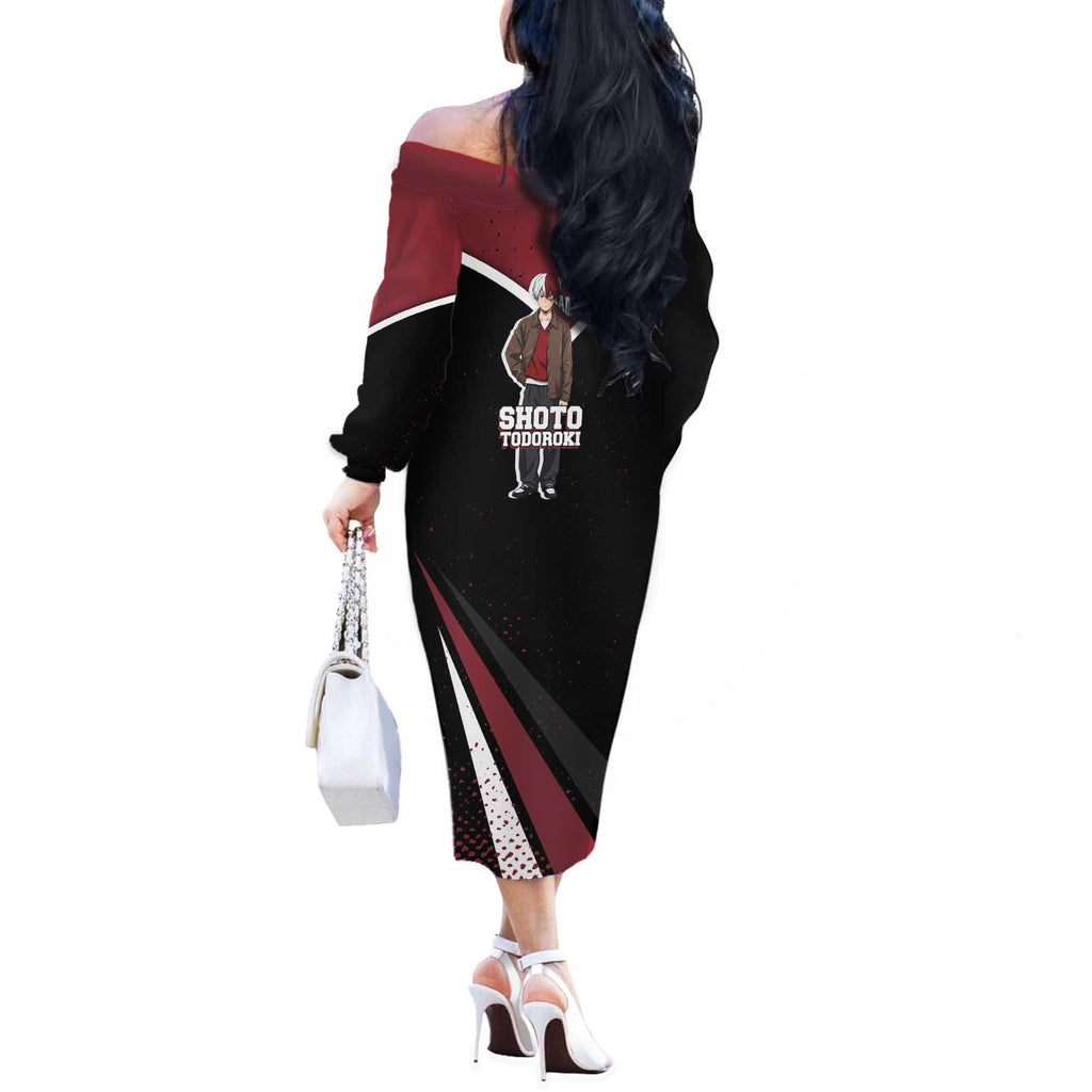 Shoto Todoroki My Hero Academia Off The Shoulder Long Sleeve Dress Anime Grunge Splatter Graphic Style