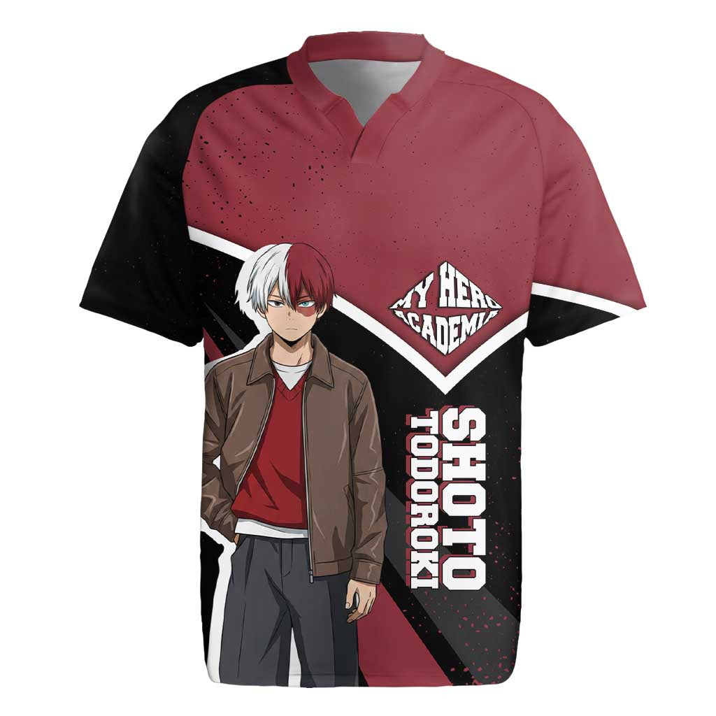 Shoto Todoroki My Hero Academia Rugby Jersey Anime Grunge Splatter Graphic Style