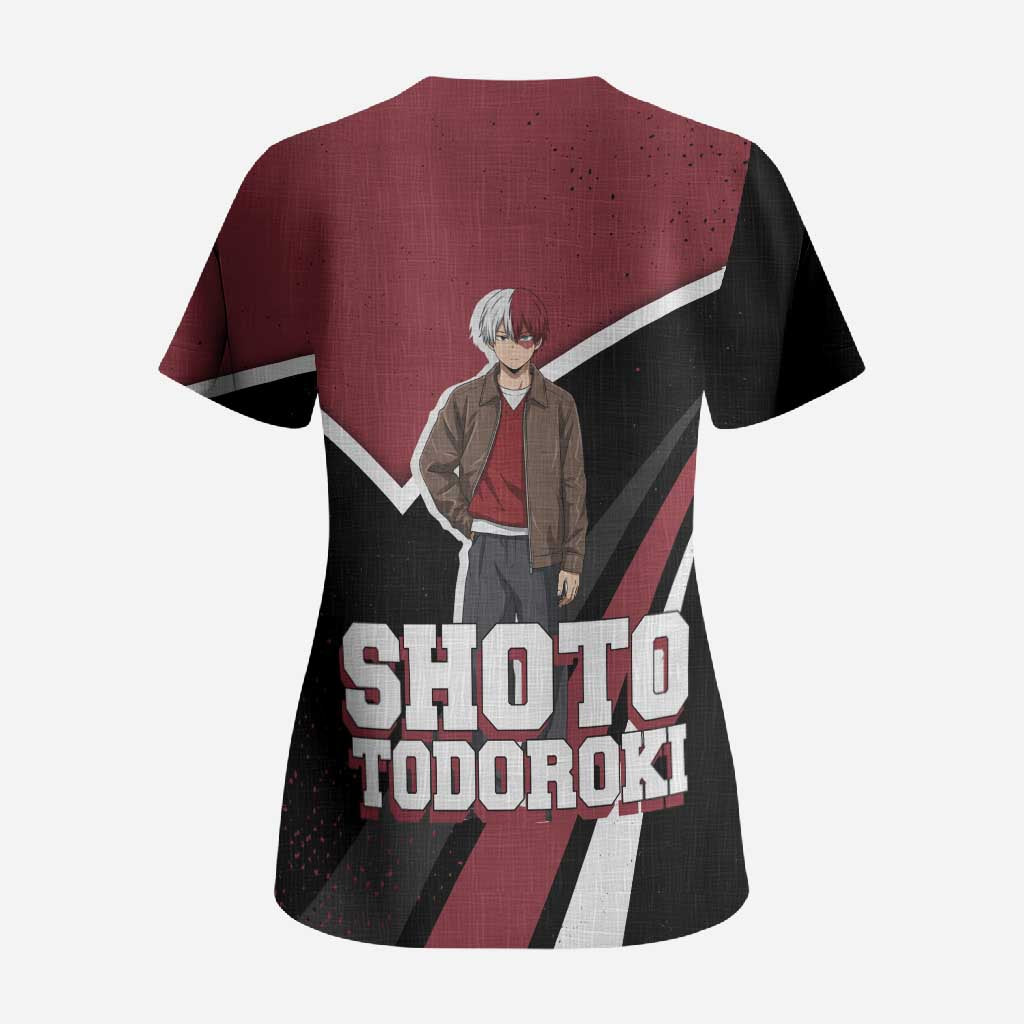 Shoto Todoroki My Hero Academia Scrub Top Anime Grunge Splatter Graphic Style