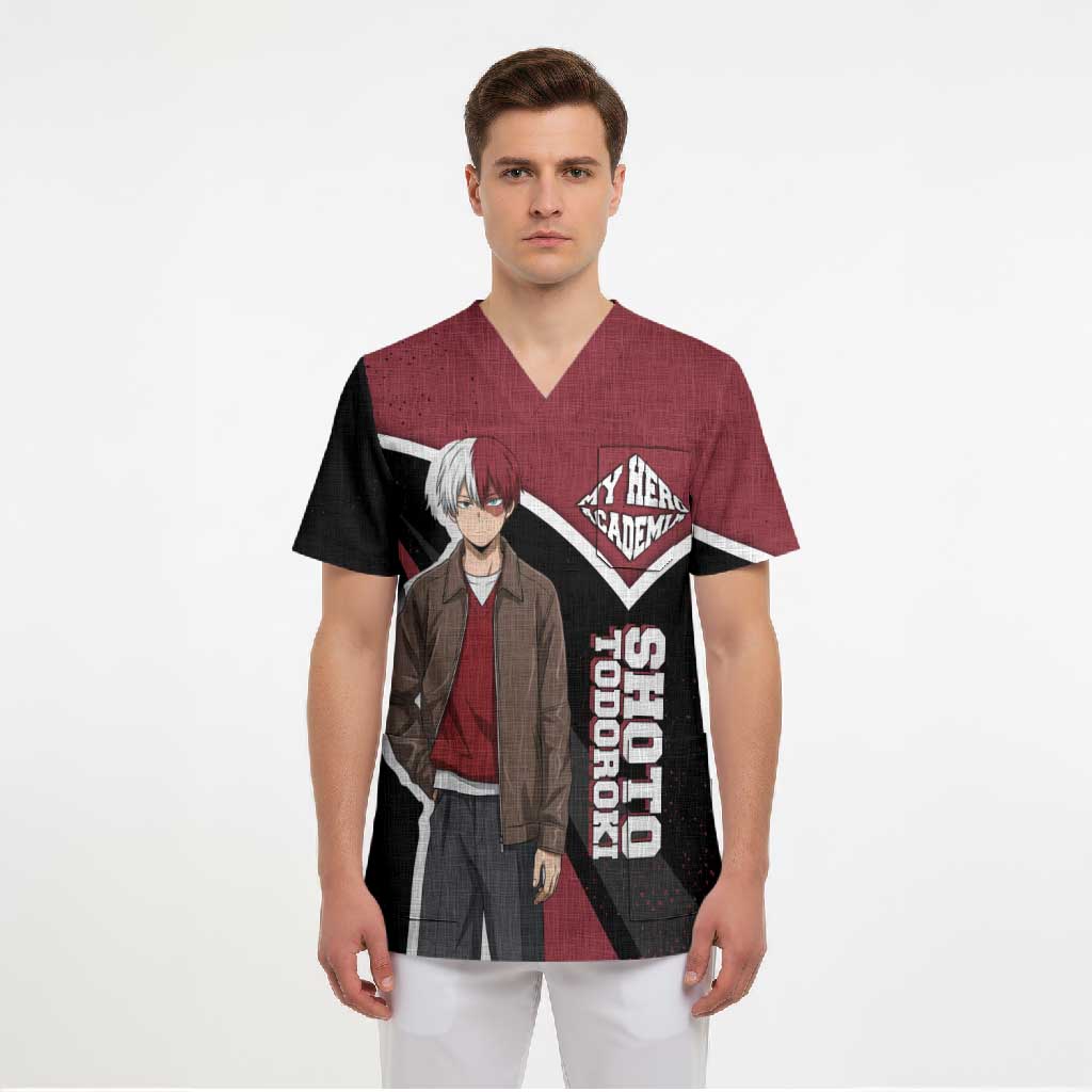 Shoto Todoroki My Hero Academia Scrub Top Anime Grunge Splatter Graphic Style
