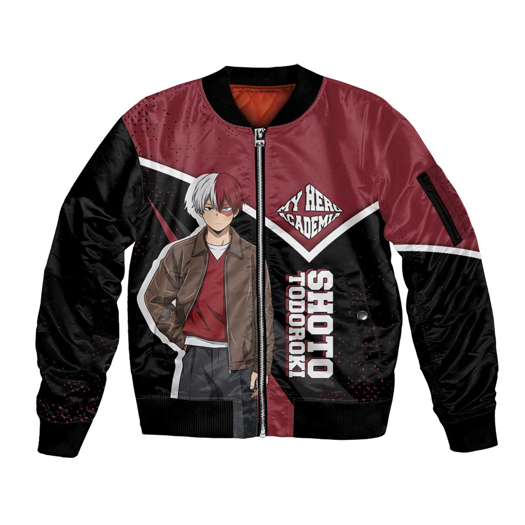 Shoto Todoroki My Hero Academia Sleeve Zip Bomber Jacket Anime Grunge Splatter Graphic Style