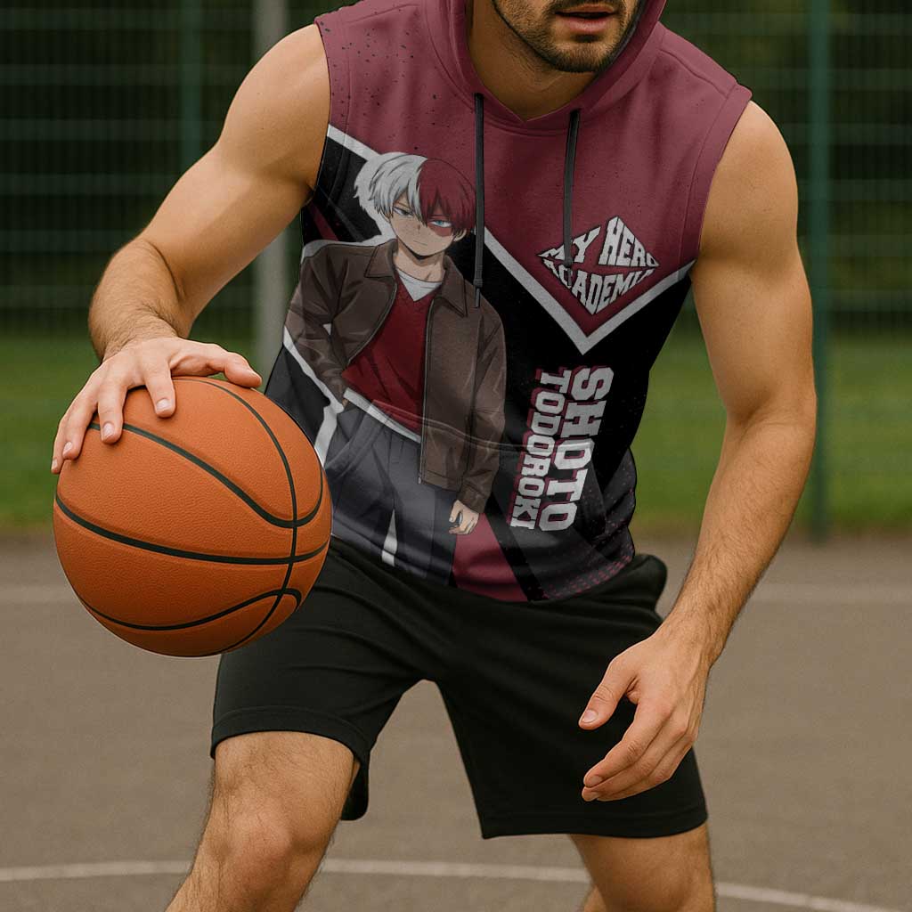 Shoto Todoroki My Hero Academia Sleeveless Hoodie Anime Grunge Splatter Graphic Style