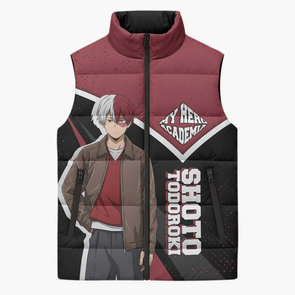 Shoto Todoroki My Hero Academia Sleeveless Puffer Jacket Anime Grunge Splatter Graphic Style