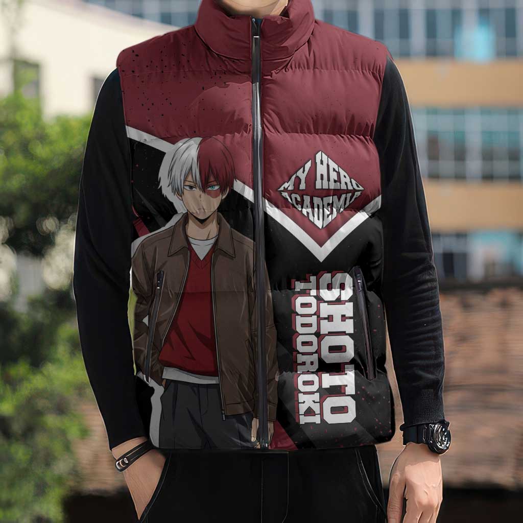 Shoto Todoroki My Hero Academia Sleeveless Puffer Jacket Anime Grunge Splatter Graphic Style