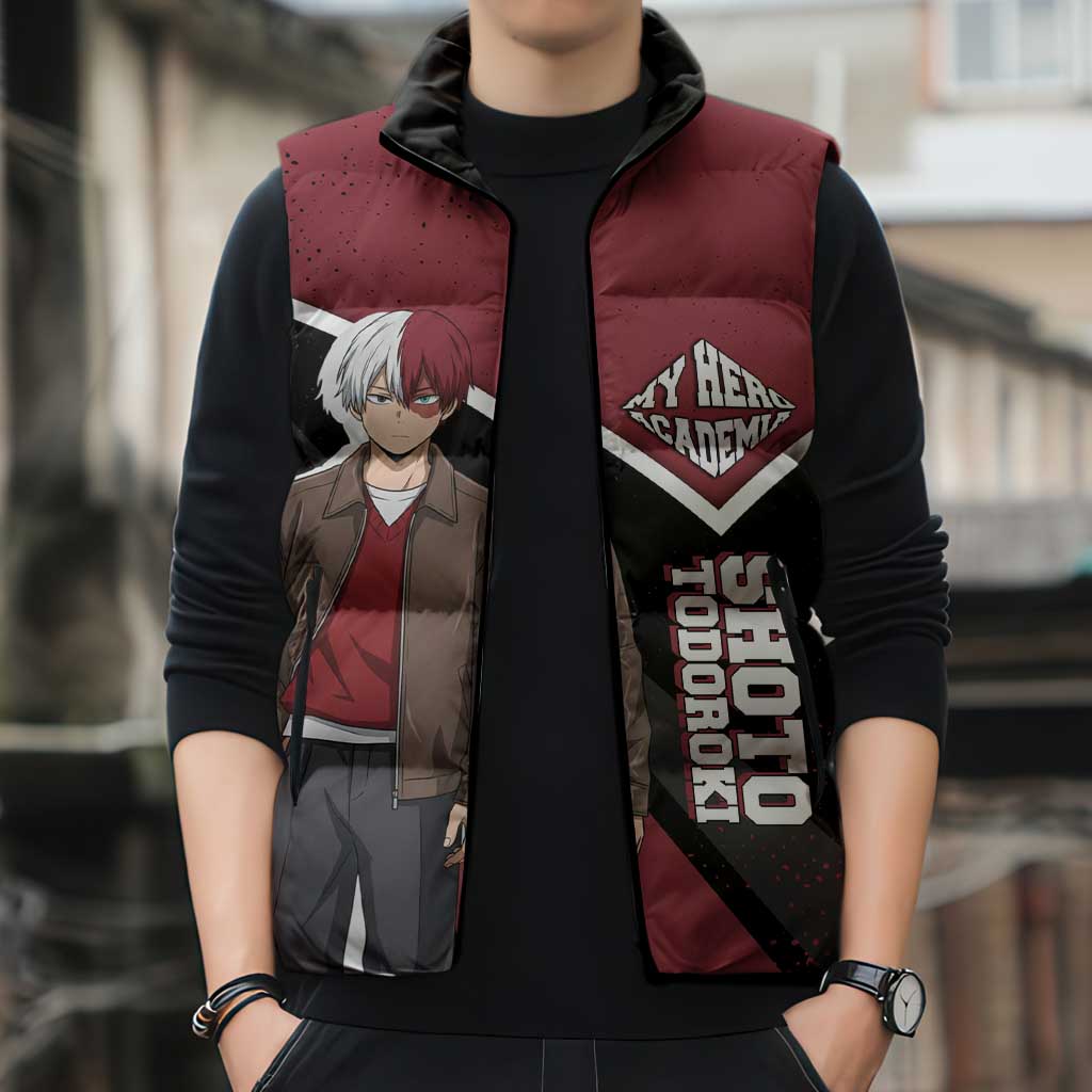 Shoto Todoroki My Hero Academia Sleeveless Puffer Jacket Anime Grunge Splatter Graphic Style